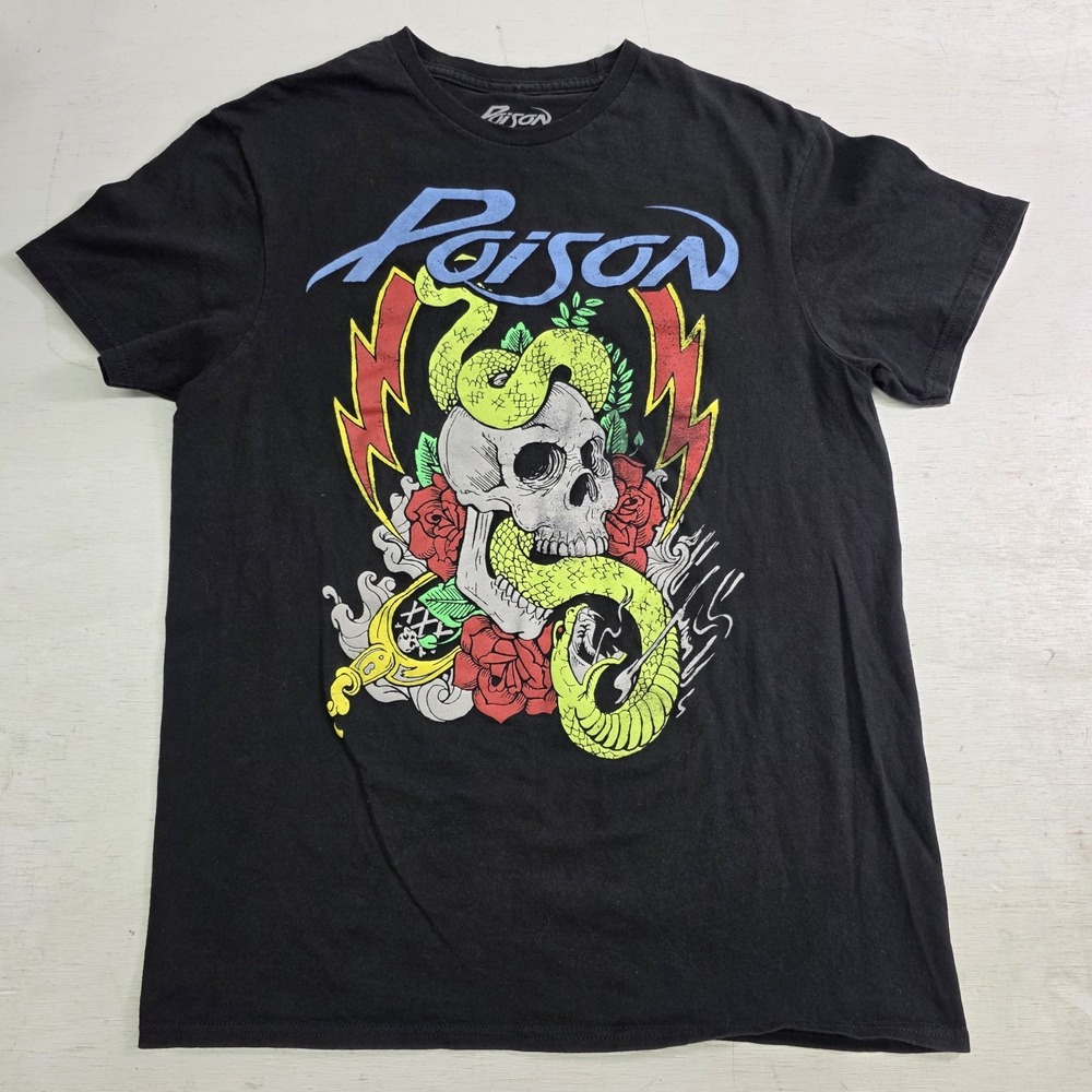 Poison Bret Michaels 80's Glam Rock Band Black Skull Snake T-Shirt Men's Sz‎ M